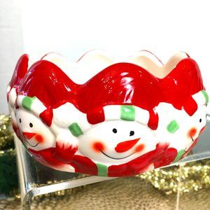 Royal Norfolk Christmas Snowman Bowl Candy Nut Dish 5" Dia Vintage